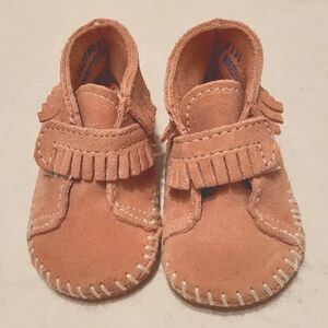 Blush pink suede moccasins